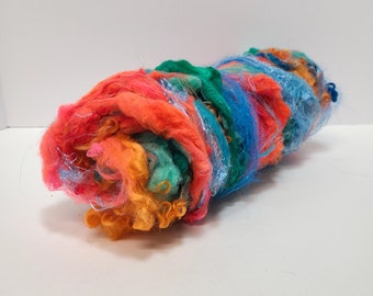 Textured Drum Carded Batt for Spinning and Felting- Tropical Breeze