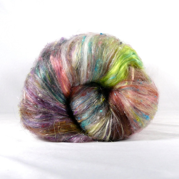 Slightly Textured Drum Carded Batt for Spinning-  Lakeside Sunset Basura