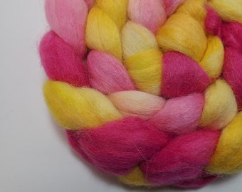 Hand Dyed Baby Alpaca Merino Wool Silk Top Roving 50/33/16 for Spinning and Felting Strawberry Lemonade FREE SHIPPING