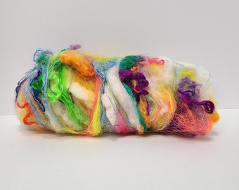 Textured Drum Carded Batt for Spinning and Felting-Rainbow Cloud