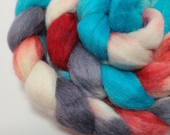 Hand Dyed Baby Alpaca Merino Wool Silk Top Roving 50/33/16 for Spinning and Felting Firecracker FREE SHIPPING