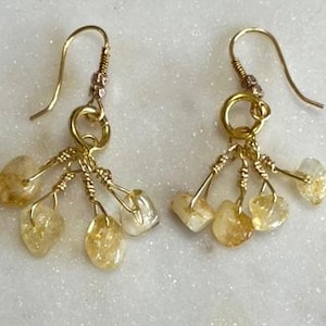 Gold-colored citrine quartz dangle earrings