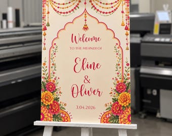 Mehndi Welcome Sign, Colourful Indian Wedding Board, Floral Mehndi Decor
