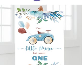 Little Prince 1st Birthday Welcome Sign | Editable Canva Boy Birthday Board | Digital Download