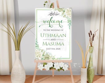 Olive Floral Nikkah Welcome Sign: Custom Wedding Decor