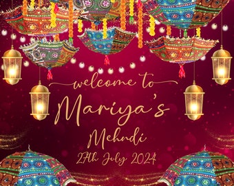Mendhi | Colorful Mehndi Welcome Signs | Henna Decor | Indian Mehendi Umbrella | Desi Event Decor | Vibrant Henna Party Signs