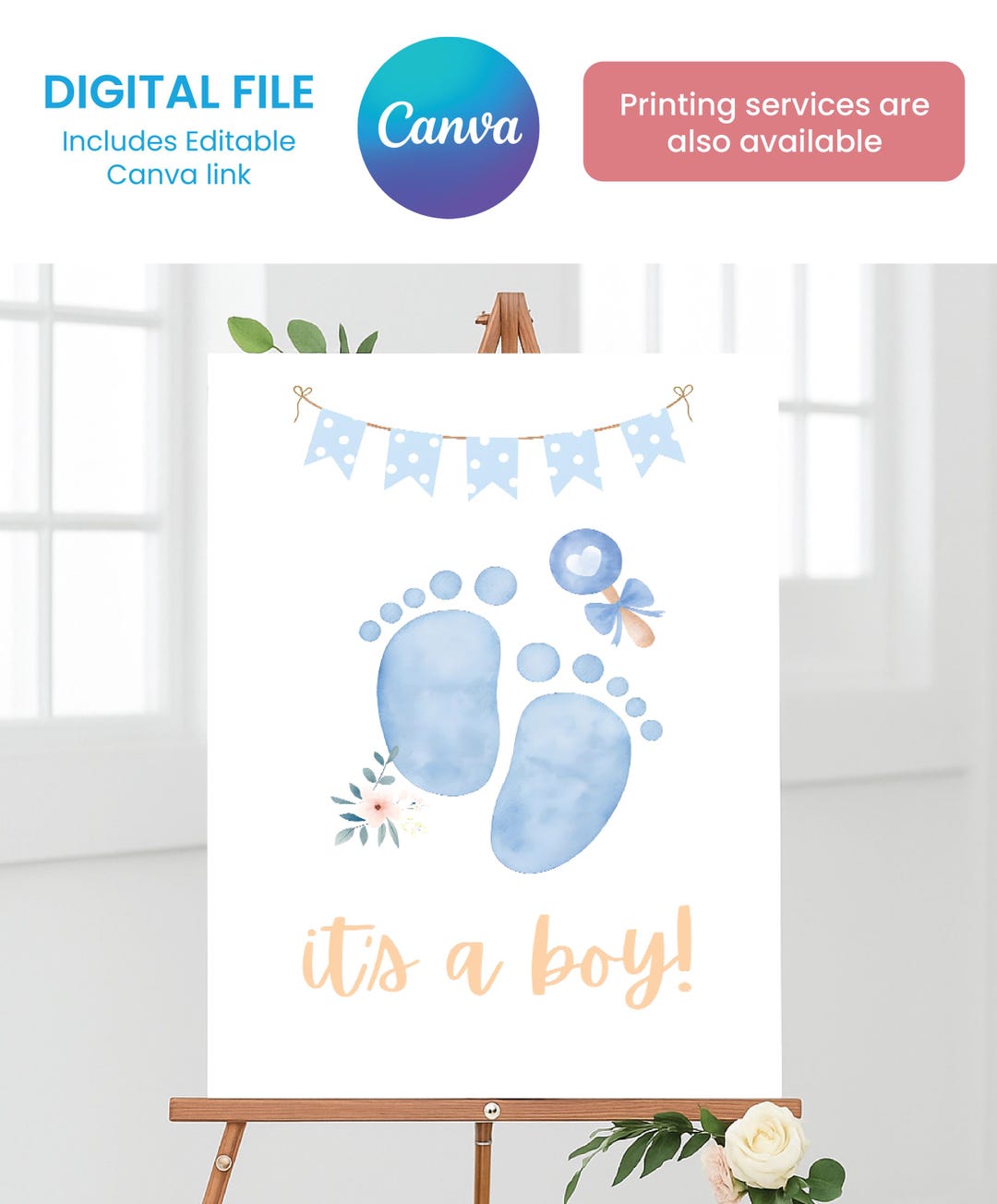 It’s a Boy Welcome Sign | Editable Canva Baby Shower Board | Digital ...