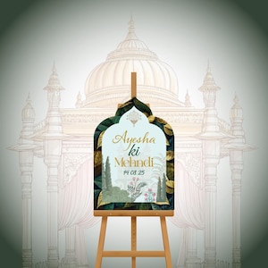 Mehndi Welcome Sign | Dholki | Arch Mehndi Board | Green Mehndi | Desi Event Decor | Vibrant | Cut to shape | Mehndi Ideas | Celebration