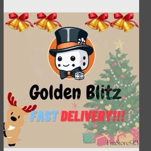 May include: A festive graphic with the words "Golden Blitz" in black, and "FAST DELIVERY!!!" in blue and red. The image includes a snowman character wearing a top hat, a Christmas tree, and reindeer.