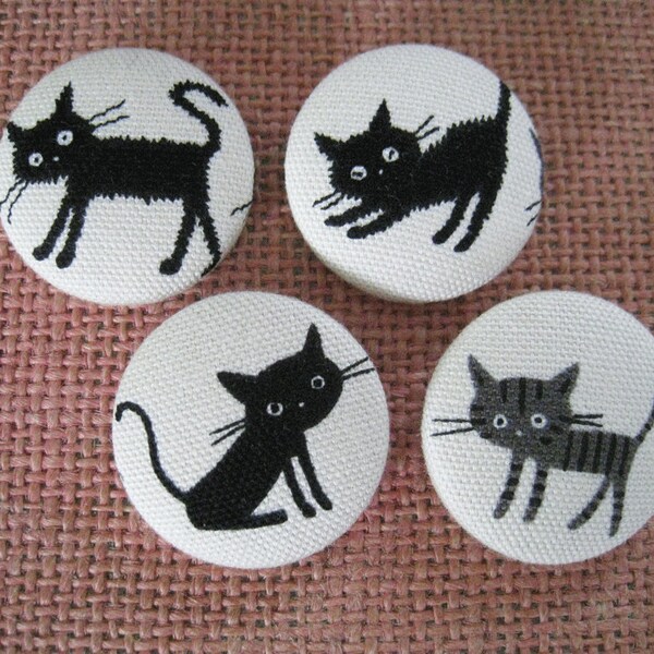 1 1/8 inch sew on buttons - Black Cats  - set of  4