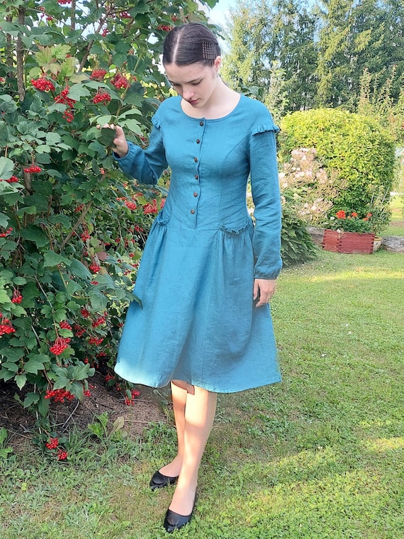 Romantic Linen Dress With Ruffles Canada