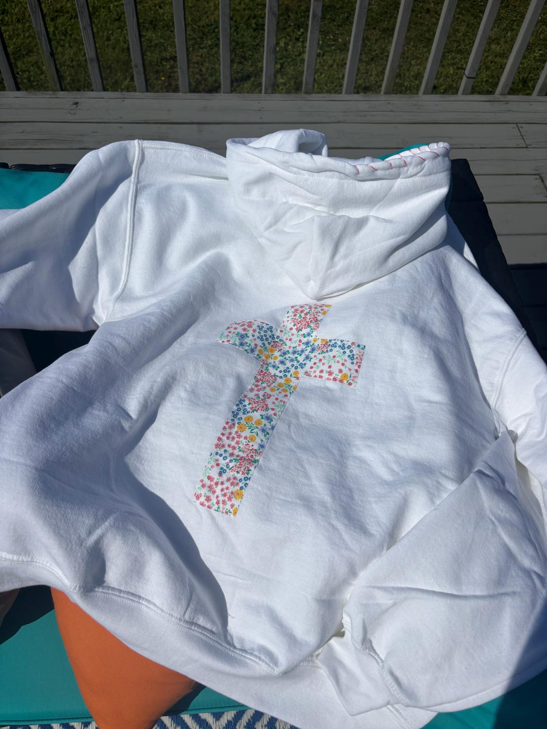 White Hoodie With Floral Cross & “made in God’s Image” Embroidery - Etsy