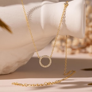 Diamond Circle Necklace,Dainty Round Diamond Pendant,Sterling Silver Necklace,Diamond Circle of Life Charm,Bridal Jewelry,Gift For Her