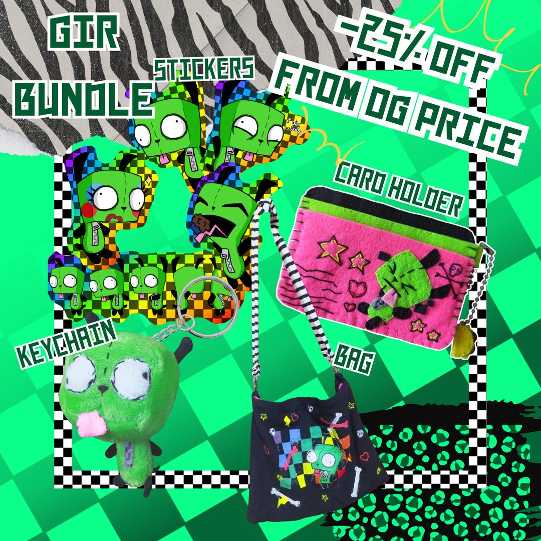 Invader Zim Gir Bundle: Handmade Bag, Keychain, Stickers & Card Holder ...