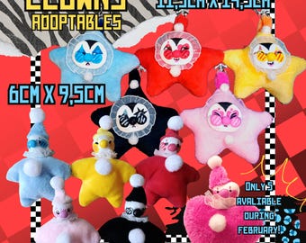 Peluche de payaso estrella / Llavero de payaso / Peluche adoptable / Con peso / Compañero de escritorio