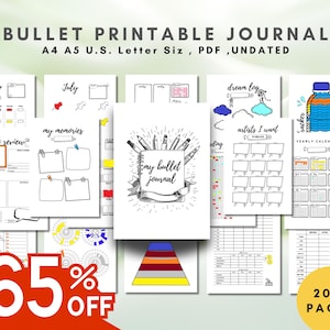 Bullet Journal PDF Printable Digital Planner Undated Monthly & Weekly Layouts Goal Setting and Habit Tracker Instant Download