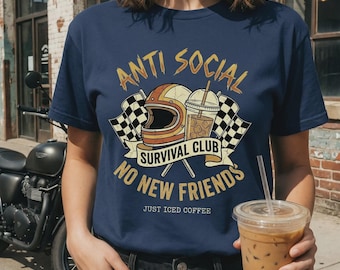 Antisoziales Shirt | Vintage Iced Coffee Graphic Tee | Komfort Farben Edgy Introvert Geschenk