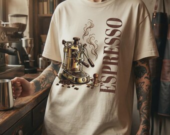 Espresso Graphic Tee | Vintage Kaffee Röster Shirt | Komfortfarben Edgy Streetwear Barista Geschenk