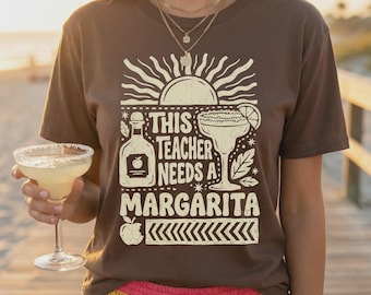 Lehrer Margarita Grafik T-Shirt | Retro Block Print Last Day Shirt