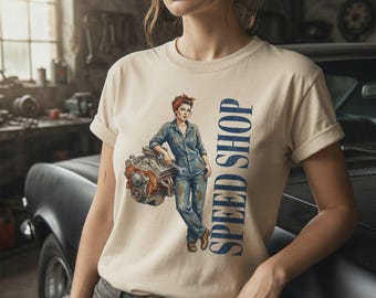 Mechaniker Shirt weiblich | Vintage Auto Mädchen Grafik T-Shirt | Komfort Farben Edgy Garage Geschenk