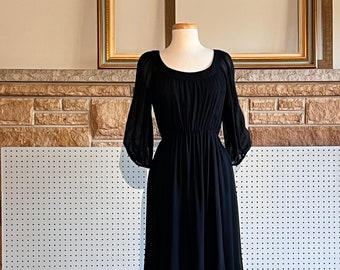 90s Oscar de la Renta little black raw silk dress sheer plated full hem  pheasant pleated sleeve and neck line