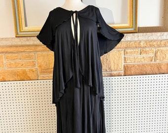 70s Hollys Harp black layered boho dress with butterfly sleeves old Hollywood slinky sexy layered gabardine hippie fashion dress