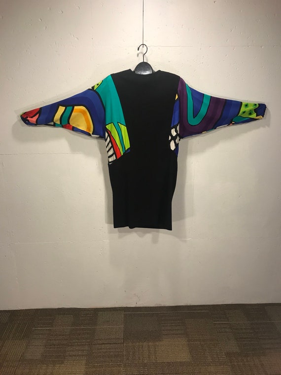 80s Yolanda Lorente Hand Painted silk Dress, black