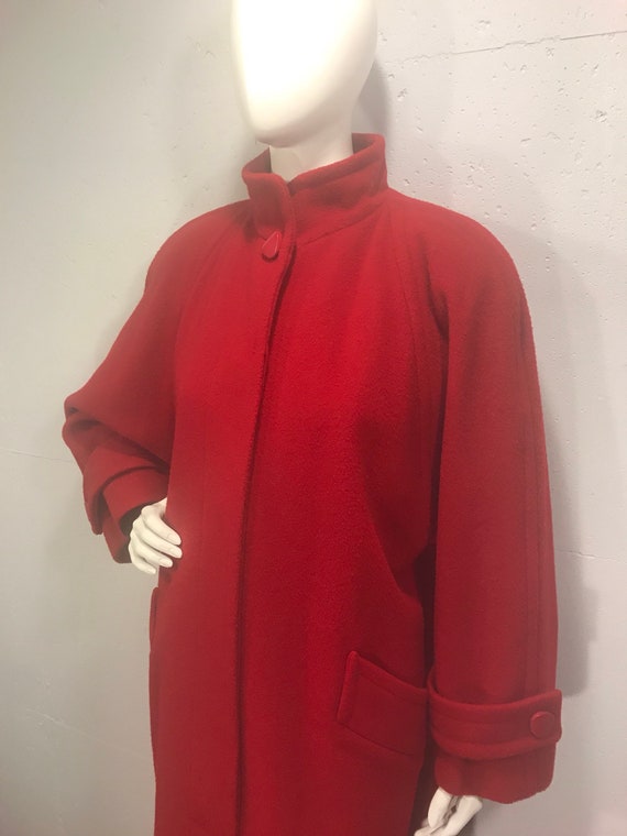 80s Perry Ellis coat, red wool winter coat, oversi