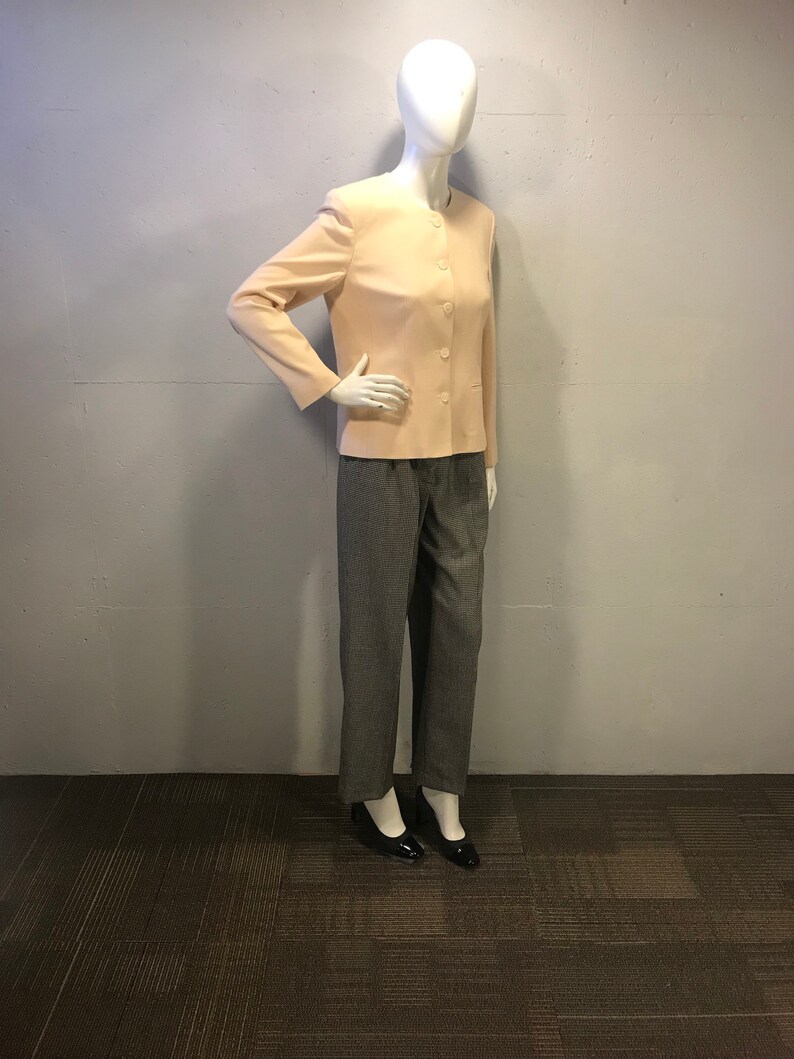 80s Talbots cream blazer Ivory scoop neck wool blazer country club pearl button jacket fitted lightweight cram blazer casual preppy