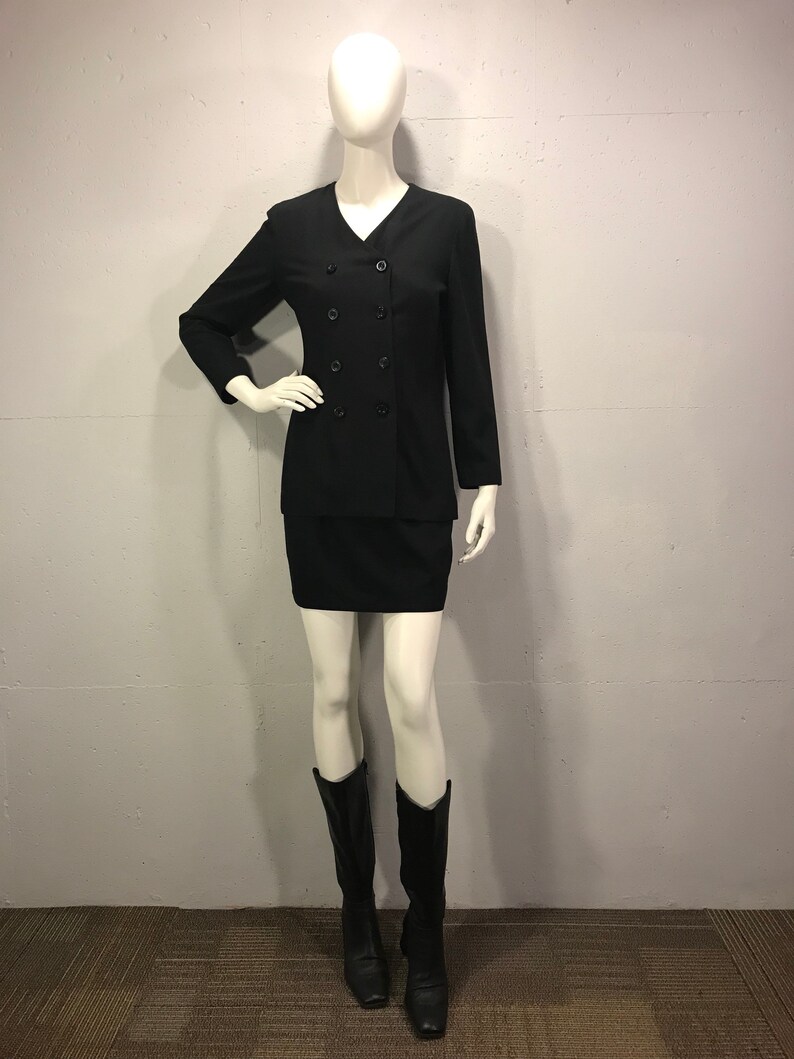 80s Ann Taylor little black dress double breast black long sleeve dress coat