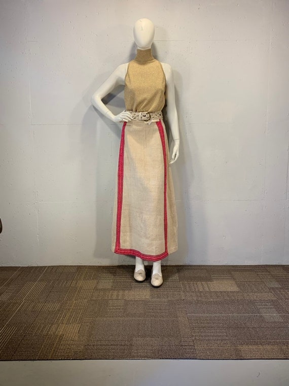 70s cream maxi skirt alpaca wool knit skirt pink