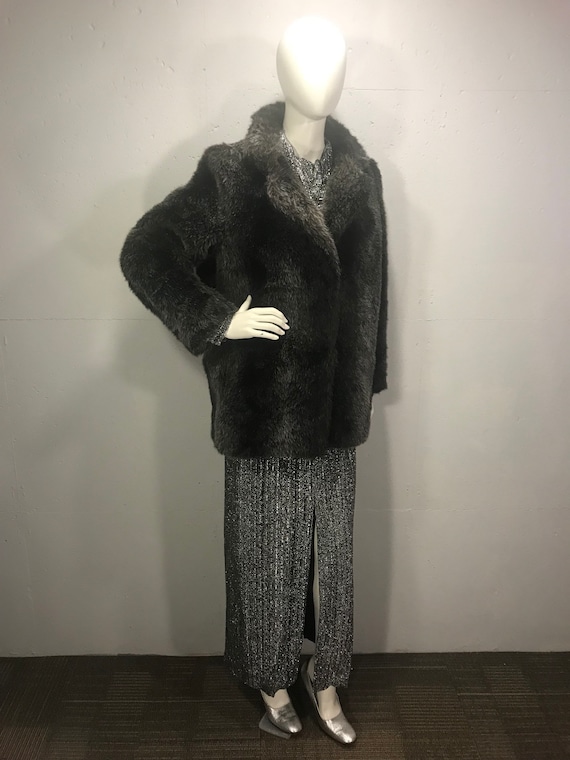 Faux fur coat, silverfox faux fur coat, 80s faux f