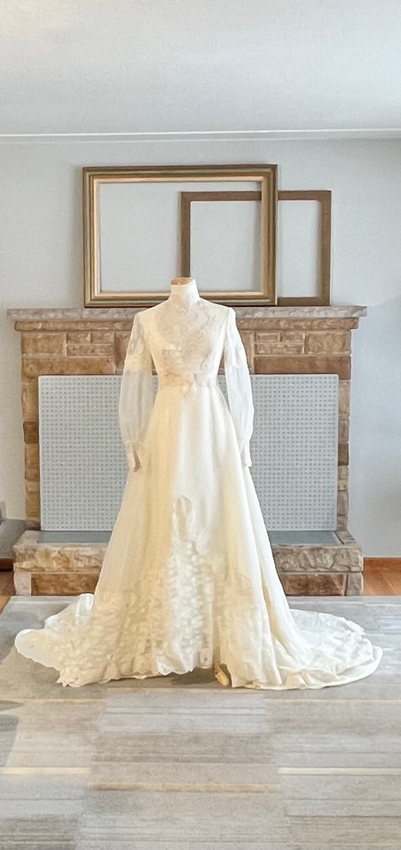 Alessandro 60's white wedding dress illusion sleev