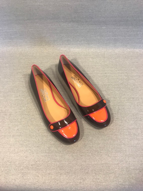80s patent leather Faragaom black patent flats Sa