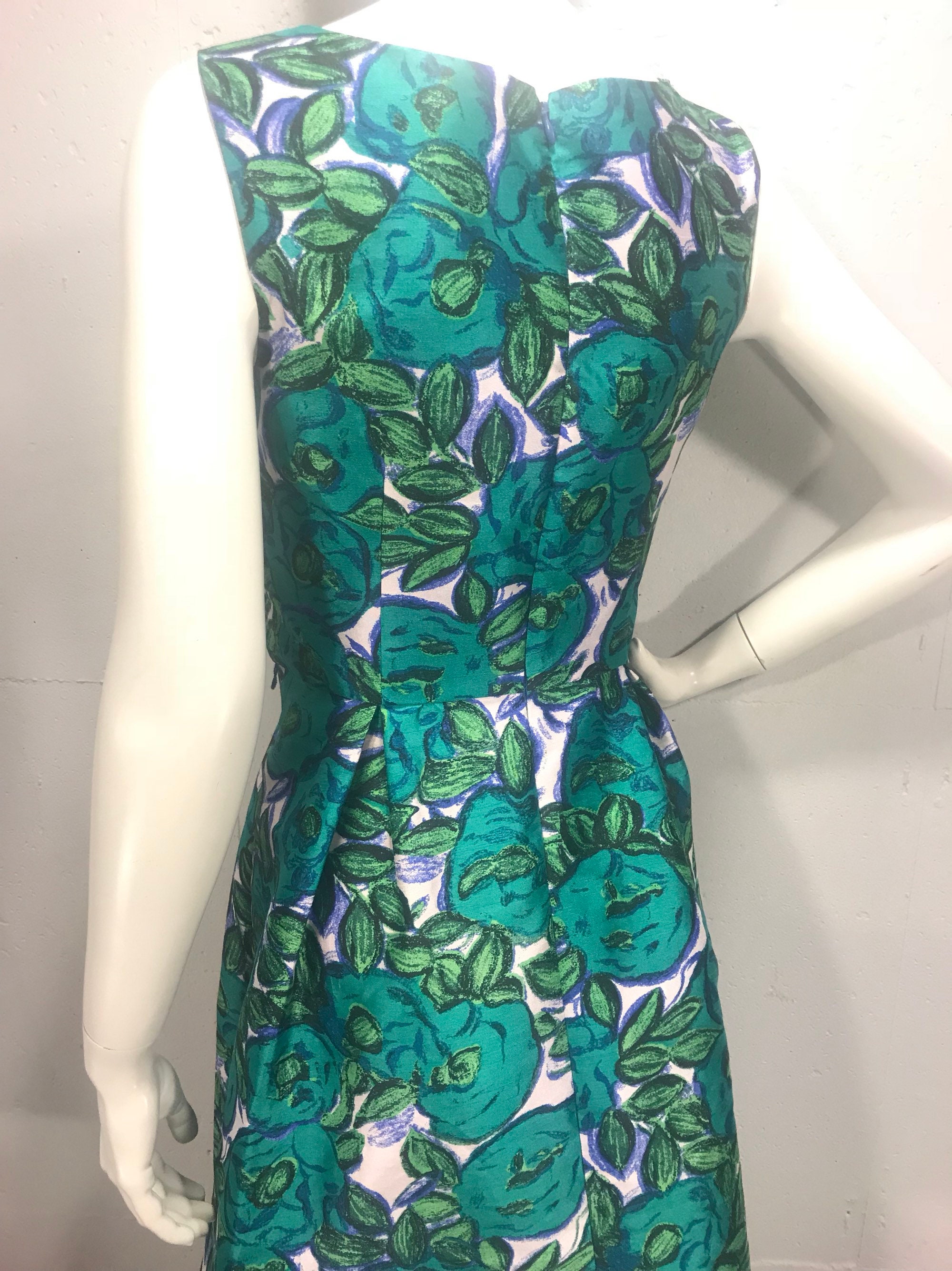 90s Liz Claiborne floral print dress teal floral tropical | Etsy