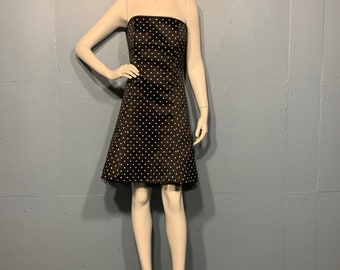 80s Jessica Mc Clintock for Gunnie Sax   black polka dot party cocktail prom dress fitted satin dress tulle skirt fitted bone corset bodice