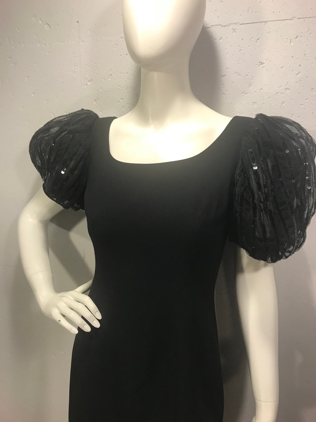 80's Black Sequin Taffeta Party Dress main image 1