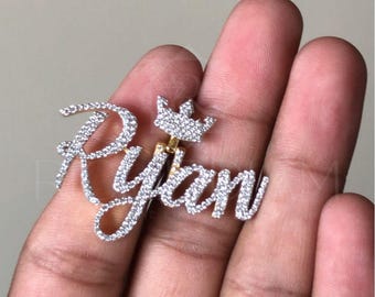 Icy Hip Hop Moissanite Diamond Cursive Personalized Name Necklace Gift for Her Initial Latter Silver & Gold Crystal Customized pendant