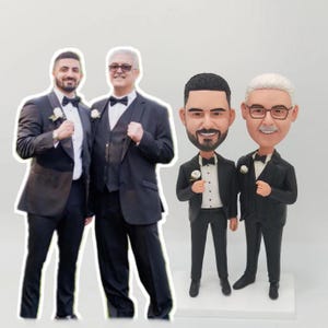 Custom father and son bobble heads,custom father and son figurines ,men&#39;s bobble head,best father&#39;s day,Custom son wedding gift from mom