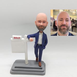 Gepersonaliseerde makelaarscadeaus voor makelaars, bobble head makelaar, taarttopper makelaar, bedrijfscadeaus onroerend goed, onroerend goed cadeaus voor vader