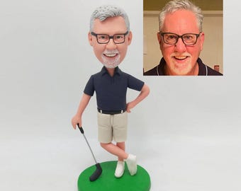 Personalized Golfer Figurine, Handmade Photo Sculpture for Dad