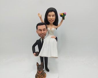 Custom bobblehead couple ,bobblead cake topper,bobblehead wedding ,wedding gift, 50th Anniversary Gifts,wedding cake topper with  dogs
