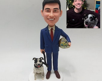 Custom Man and Dog Figurines Personalized Police Dog 3D Sculptures from Photos Handmade Keepsake