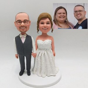 Custom Wedding Cake Toppers, PersonalizedWedding Couple Bobbleheads, Wedding Favors for Suit and Gown Couples.Custom Happy Couple Statues