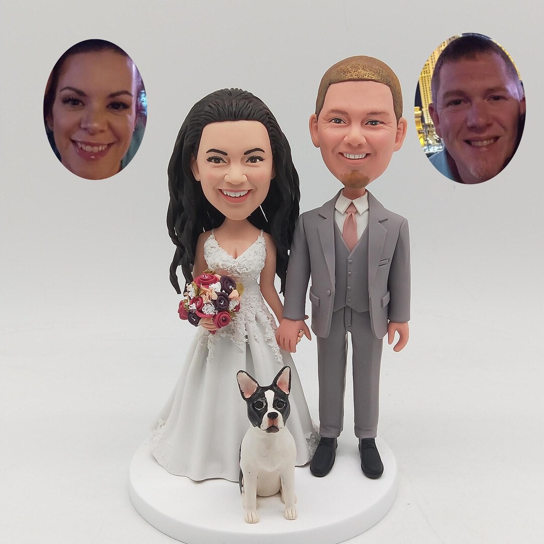 Personalized Wedding Cake Topper Bobblehead With Dog, Custom Bride ...