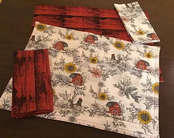 Farm scenery placemats,  rooster placemats, farm life placemats