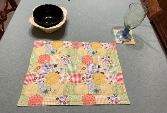 Bee Happy Quilted Placemat: Yellow Gingham Reversible Table Decor