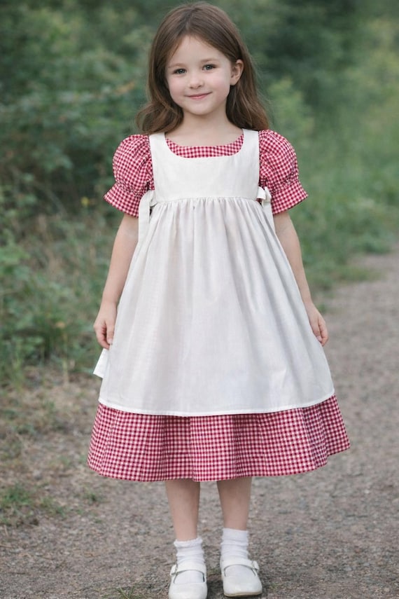 red and white apron dress Girls classic White apron pinafore