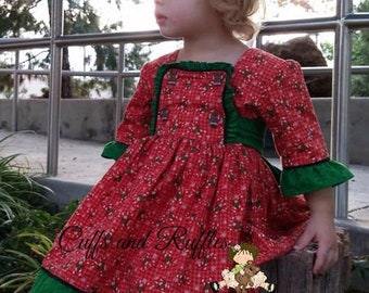 Girls old fashioned Christmas dress, girls red dress, girls prairie dress, girls colonial dress, girls pioneer dress