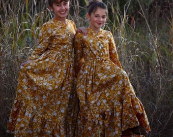 Girls little house on the prairie dress, pioneer dress, maxi dress, prairie dress